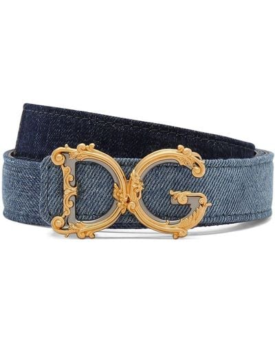 Dolce & Gabbana Ceinture en jean à plaque logo - Bleu