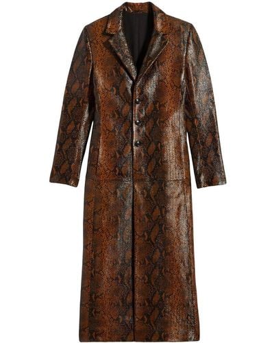 Ami Paris Snakeskin-effect Long Leather Coat - Brown