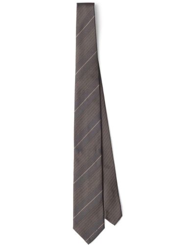 Prada Striped Silk-jacquard Tie - グレー