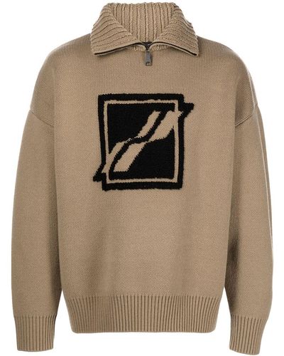 we11done Logo-intarsia Roll-neck Sweater - Brown