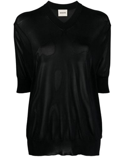 Khaite Fine-knit V-neck Sweatshirt - Black