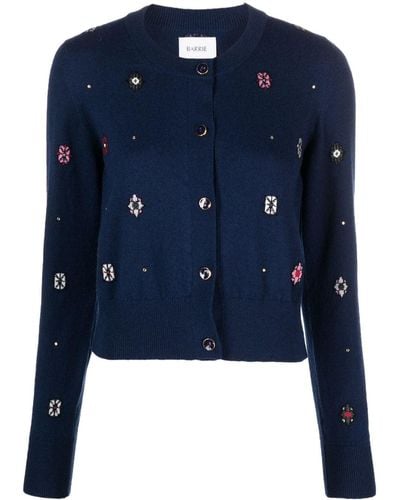 Barrie Intarsia-knit Round-neck Cardigan - Blue