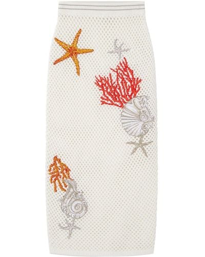 Versace Embroidered Crochet Midi Skirt - White