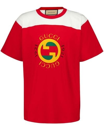 Gucci Logo Printed Cotton T Shirt - Red