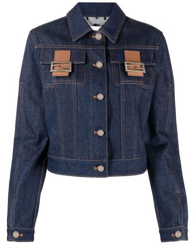 Fendi Veste en jean à plaque logo FF - Bleu