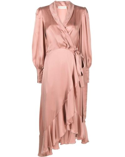 Zimmermann Silk Wrap Midi Dress - Pink