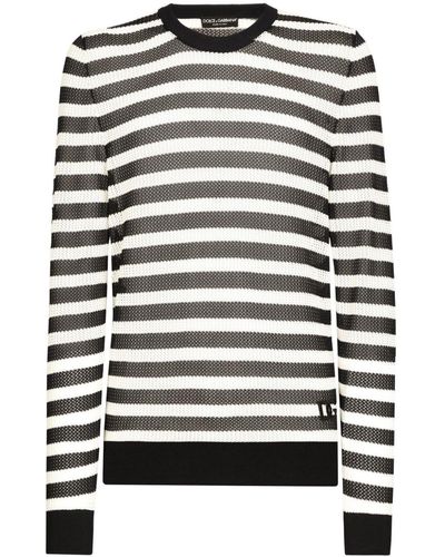 Dolce & Gabbana Logo-embroidered Striped Sweater - Blue
