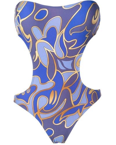 Lygia & Nanny Graphic-print Bandeau Swimsuit - Blue