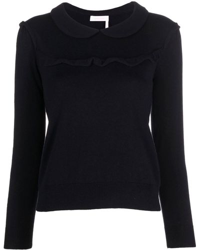 See By Chloé Frilled Yoke Wool-blend Sweater - Black