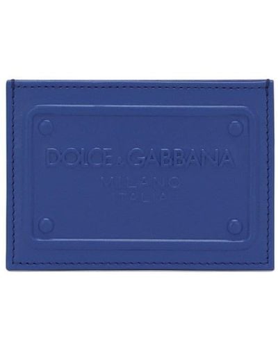 Dolce & Gabbana Porte-cartes en cuir à logo embossé - Bleu