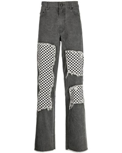 Haculla Checkerboard-print Lose-fit Jeans - Gray