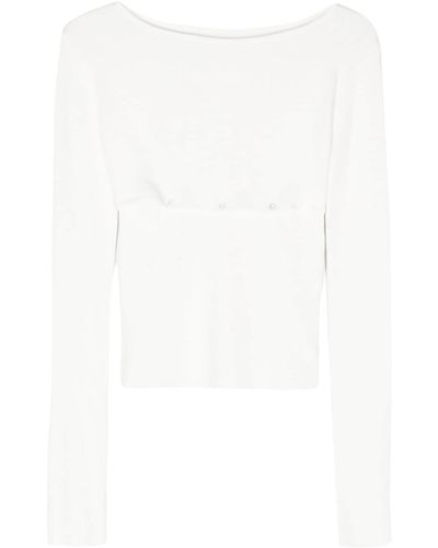 Low Classic Boat-neck Ribbed-knit Top - White