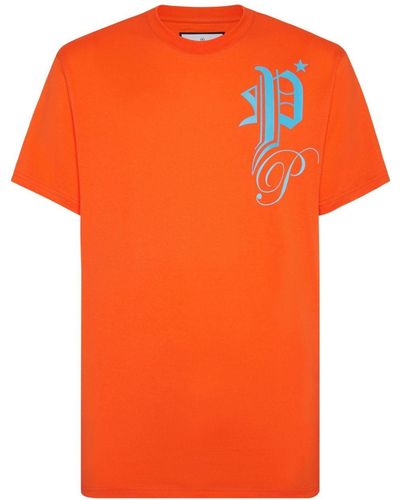 Philipp Plein T-Shirt mit Gothic Plein-Print - Orange