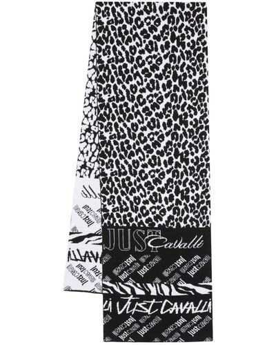 Just Cavalli Intarsien-Schal mit Leopardenmuster - Weiß