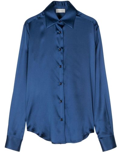 Mazzarelli Long-sleeve Satin Shirt - Blue