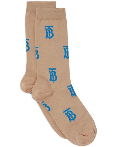Burberry Logo-print Cotton-blend Socks - Brown