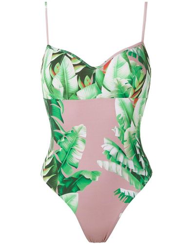Amir Slama Floral Print Swimsuit - Green