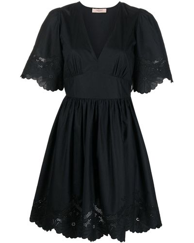 Twinset Robe courte à broderie anglaise - Noir