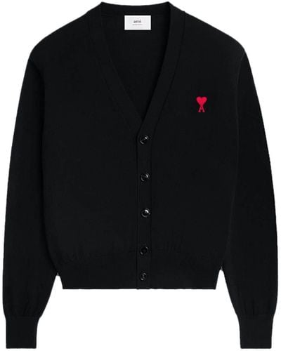 Ami Paris Wollen Vest Met Geborduurd Logo - Zwart