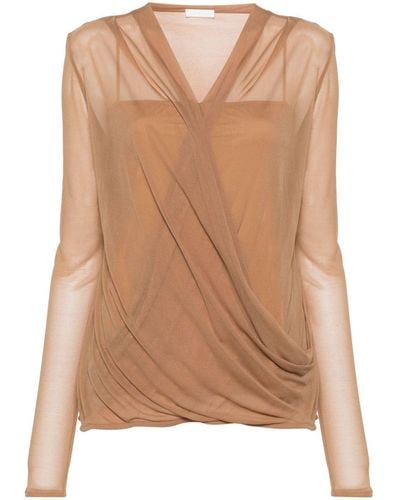 Givenchy Blusa drapeada semitranslúcida - Marrón