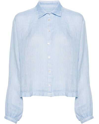 120% Lino Halb transparentes Leinen-T-Shirt - Blau