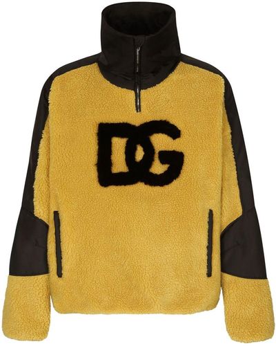 Dolce & Gabbana Faux-shearling Logo Pullover Sweatshirt - Yellow