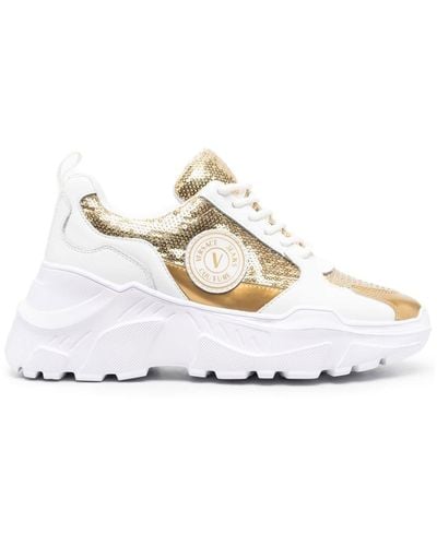 Versace Paneled Sequin Lace-up Sneakers - White