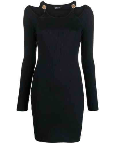 Just Cavalli Ribbed-knit Cut-out Minidress - Black