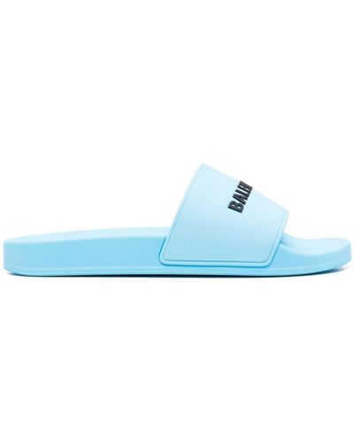 Balenciaga Badslippers Met Logodetail - Blauw