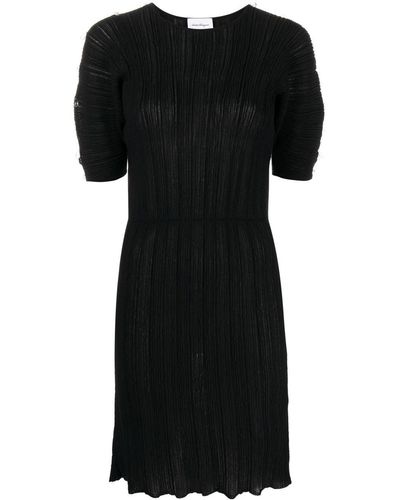 Ferragamo Robe mi-longue à design plissé - Noir