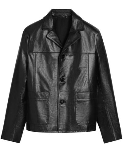 Ami Paris Single-breasted Leather Jacket - Black