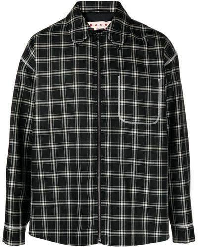 Marni チェック ウールシャツジャケット - ブラック