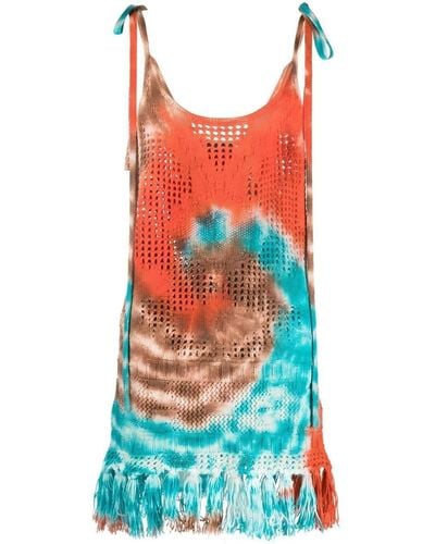 Alanui Abito corto California Dreaming Net con fantasia tie-dye - Rosso