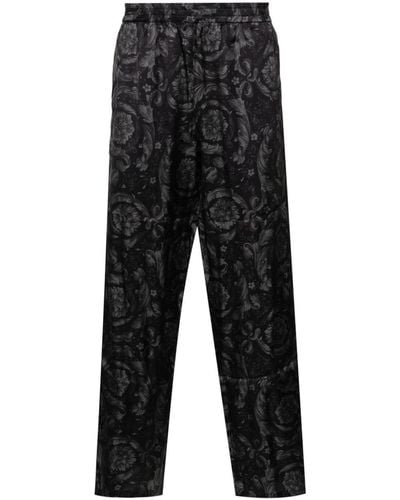 Versace Pyjama-Hose aus Samt mit Barocco-Print - Schwarz