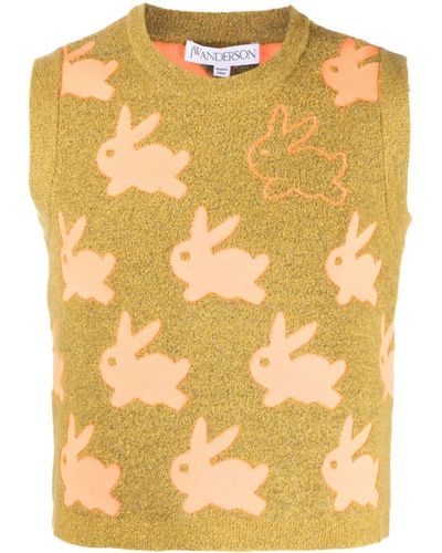 JW Anderson Rabbit-print Knitted Vest - Yellow