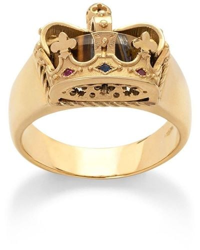 Dolce & Gabbana Anillo Crown con corona y ojo de tigre - Amarillo