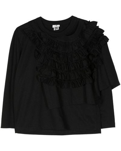 Noir Kei Ninomiya Ruffled Cotton Top - Black