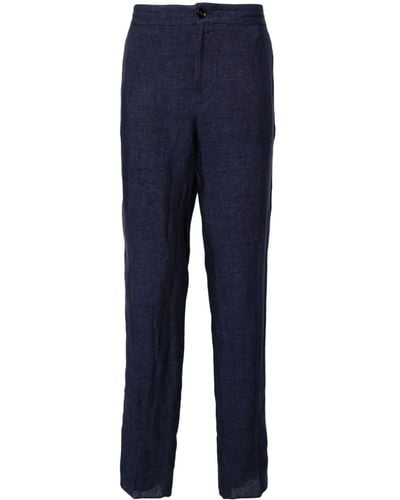 Zegna Drawstring Linen Tapered Trousers - Blue