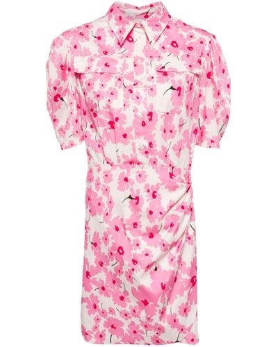 MSGM Floral-print Cotton Shirtdress - ピンク
