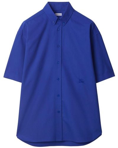 Burberry Katoenen Overhemd Met Geborduurd Logo - Blauw