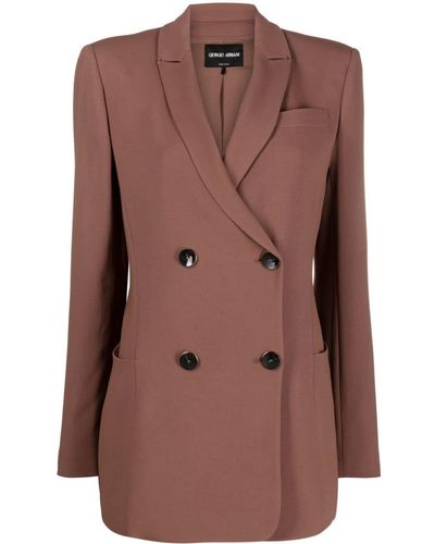 Giorgio Armani Double-breasted Long-sleeve Blazer - Brown