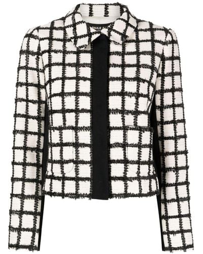 Paule Ka Grid-pattern Single-breasted Blazer - Black