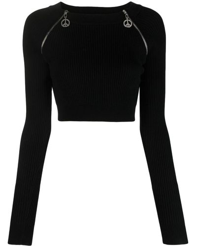 Moschino Jeans Decorative-zip Detailing Cropped Top - Black