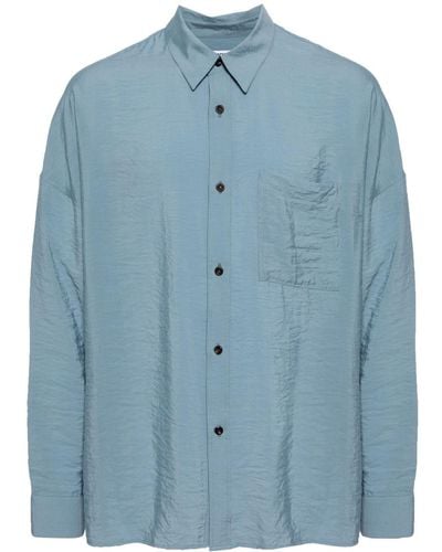 Attachment Crinkled Long-sleeve Shirt - Blue