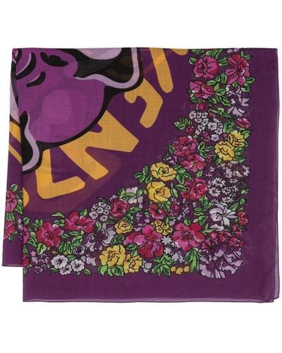 KENZO Floral-print Logo Scarf - Purple