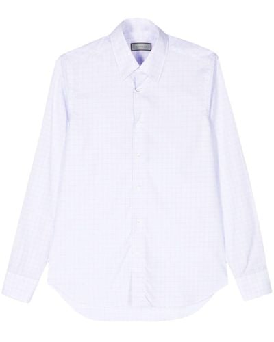 Canali Grid-pattern Cotton Shirt - White