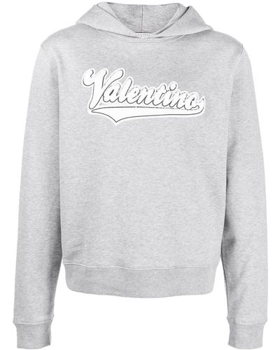 Valentino Garavani Embroidered Logo Patch Hoodie - Grey