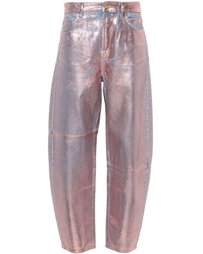 Ganni Hoch sitzende Foil Stary Tapered-Jeans - Pink