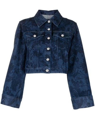 Erdem Cropped-Jacke mit Blumen-Print - Blau