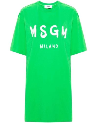 MSGM Logo-print Cotton T-shirt Dress - Green